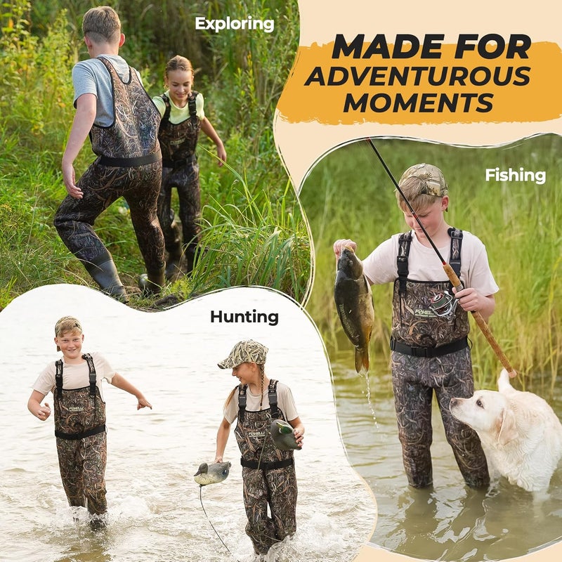 Foxelli Kids Chest Waders – 4mm Neoprene Waterproof Youth Waders with Boots for Duck Hunting and Fishing - Image 2
